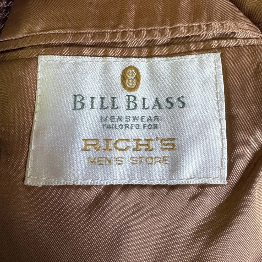 Bill Blass Sport Coat Mens 42R Brown Houndstooth Wool Two Button Blazer USA Made